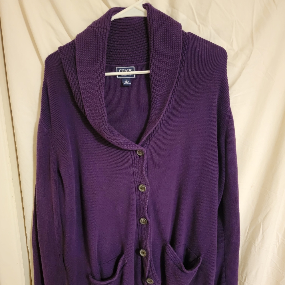 Chaps Classic Purple 100% Cotton Button Down Sweater Size XL